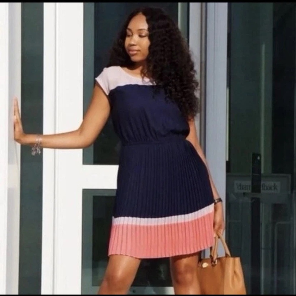 American Eagle Outfitters Size Small Women Pink Blue Pleated Short Sleeve Dress